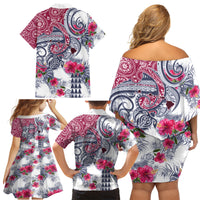Hawaii Kakau Mix Paisley Pattern Family Matching Off Shoulder Short Dress and Hawaiian Shirt Polynesian Tropical Unique Style LT01 - Polynesian Pride