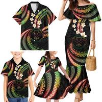 Hawaii Map Kanaka Maoli Family Matching Mermaid Dress and Hawaiian Shirt Fantastic Frangipani Reggae