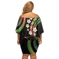 Hawaii Map Kanaka Maoli Family Matching Off Shoulder Short Dress and Hawaiian Shirt Fantastic Frangipani Reggae
