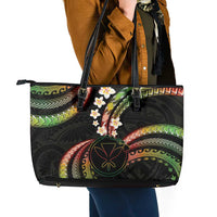 Hawaii Map Kanaka Maoli Leather Tote Bag Fantastic Frangipani Reggae