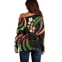 Hawaii Map Kanaka Maoli Off Shoulder Sweater Fantastic Frangipani Reggae