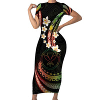 Hawaii Map Kanaka Maoli Short Sleeve Bodycon Dress Fantastic Frangipani Reggae