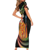 Hawaii King Kamehameha Short Sleeve Bodycon Dress Fantastic Plumeria Reggae