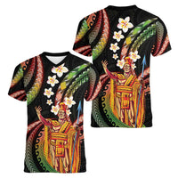 Hawaii King Kamehameha Women V-Neck T-Shirt Fantastic Plumeria Reggae