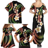 Hawaii Plumeria Reggae Family Matching Summer Maxi Dress and Hawaiian Shirt Polynesian Pattern