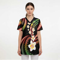 Hawaii Plumeria Reggae Scrub Top Polynesian Pattern - Polynesian Pride