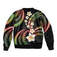 Hawaii Plumeria Reggae Sleeve Zip Bomber Jacket Polynesian Pattern