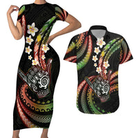 Hawaii Shaka Sign Couples Matching Short Sleeve Bodycon Dress and Hawaiian Shirt Fantastic Frangipani Reggae LT01 Reggae - Polynesian Pride