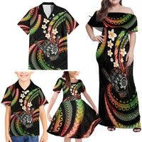 Hawaii Shaka Sign Family Matching Off Shoulder Maxi Dress and Hawaiian Shirt Fantastic Frangipani Reggae