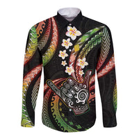 Hawaii Shaka Sign Long Sleeve Button Shirt Fantastic Frangipani Reggae