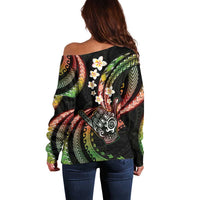 Hawaii Shaka Sign Off Shoulder Sweater Fantastic Frangipani Reggae