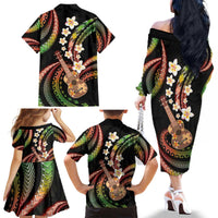 Hawaiian Ukulele Family Matching Off The Shoulder Long Sleeve Dress and Hawaiian Shirt Jawaiian Fantastic Plumeria
