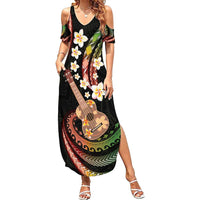 Hawaiian Ukulele Family Matching Summer Maxi Dress and Hawaiian Shirt Jawaiian Fantastic Plumeria