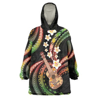 Hawaiian Ukulele Wearable Blanket Hoodie Jawaiian Fantastic Plumeria