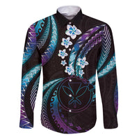 Hawaii Map Kanaka Maoli Family Matching Off Shoulder Maxi Dress and Hawaiian Shirt Fantastic Frangipani Amethyst Gradient