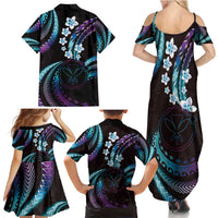 Hawaii Map Kanaka Maoli Family Matching Summer Maxi Dress and Hawaiian Shirt Fantastic Frangipani Amethyst Gradient