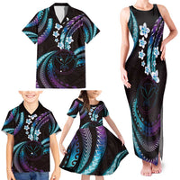 Hawaii Map Kanaka Maoli Family Matching Tank Maxi Dress and Hawaiian Shirt Fantastic Frangipani Amethyst Gradient