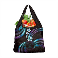 Hawaii Map Kanaka Maoli Grocery Bag Fantastic Frangipani Amethyst Gradient