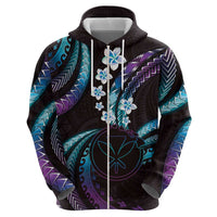 Hawaii Map Kanaka Maoli Zip Hoodie Fantastic Frangipani Amethyst Gradient