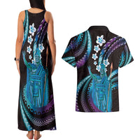 Hawaii King Kamehameha Couples Matching Tank Maxi Dress and Hawaiian Shirt Fantastic Plumeria Amethyst Gradient