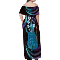 Hawaii King Kamehameha Family Matching Off Shoulder Maxi Dress and Hawaiian Shirt Fantastic Plumeria Amethyst Gradient
