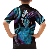 Hawaii King Kamehameha Family Matching Summer Maxi Dress and Hawaiian Shirt Fantastic Plumeria Amethyst Gradient