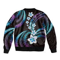 Hawaii Plumeria Bomber Jacket Amethyst Gradient Polynesian Pattern