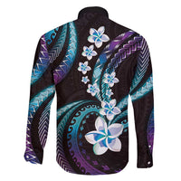Hawaii Plumeria Family Matching Long Sleeve Bodycon Dress and Hawaiian Shirt Amethyst Gradient Polynesian Pattern