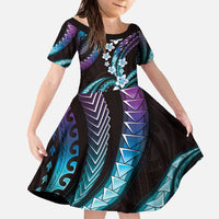 Hawaii Plumeria Family Matching Off The Shoulder Long Sleeve Dress and Hawaiian Shirt Amethyst Gradient Polynesian Pattern