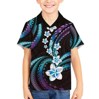 Hawaii Plumeria Family Matching Off The Shoulder Long Sleeve Dress and Hawaiian Shirt Amethyst Gradient Polynesian Pattern