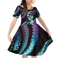 Hawaii Plumeria Family Matching Off Shoulder Short Dress and Hawaiian Shirt Amethyst Gradient Polynesian Pattern