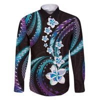 Hawaii Plumeria Family Matching Summer Maxi Dress and Hawaiian Shirt Amethyst Gradient Polynesian Pattern