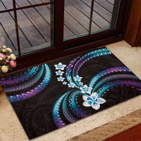 Hawaii Plumeria Rubber Doormat Amethyst Gradient Polynesian Pattern