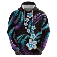 Hawaii Plumeria Zip Hoodie Amethyst Gradient Polynesian Pattern