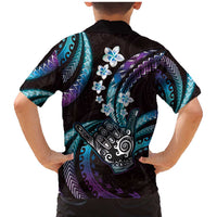 Hawaii Shaka Sign Family Matching Mermaid Dress and Hawaiian Shirt Fantastic Frangipani Amethyst Gradient
