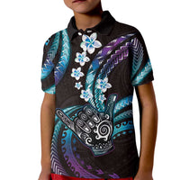 Hawaii Shaka Sign Kid Polo Shirt Fantastic Frangipani Amethyst Gradient