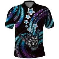Hawaii Shaka Sign Polo Shirt Fantastic Frangipani Amethyst Gradient