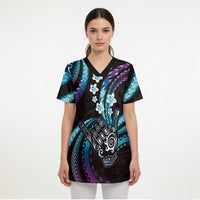 Hawaii Shaka Sign Scrub Top Fantastic Frangipani Amethyst Gradient - Polynesian Pride