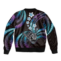 Hawaii Shaka Sign Sleeve Zip Bomber Jacket Fantastic Frangipani Amethyst Gradient