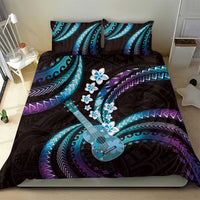 Hawaiian Ukulele Bedding Set Amethyst Gradient Fantastic Plumeria