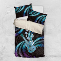 Hawaiian Ukulele Bedding Set Amethyst Gradient Fantastic Plumeria