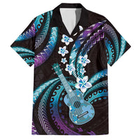 Hawaiian Ukulele Family Matching Off Shoulder Short Dress and Hawaiian Shirt Amethyst Gradient Fantastic Plumeria