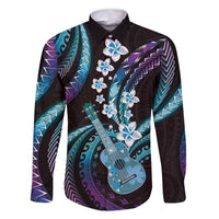 Hawaiian Ukulele Family Matching Off Shoulder Short Dress and Hawaiian Shirt Amethyst Gradient Fantastic Plumeria