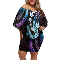 Hawaiian Ukulele Off Shoulder Short Dress Amethyst Gradient Fantastic Plumeria