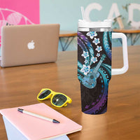 Hawaiian Ukulele Tumbler With Handle Amethyst Gradient Fantastic Plumeria
