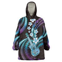 Hawaiian Ukulele Wearable Blanket Hoodie Amethyst Gradient Fantastic Plumeria
