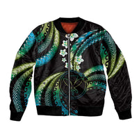 Hawaii Map Kanaka Maoli Bomber Jacket Fantastic Frangipani Chartreuse Cyan