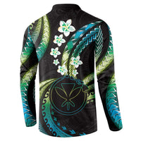 Hawaii Map Kanaka Maoli Button Sweatshirt Fantastic Frangipani Chartreuse Cyan