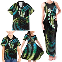 Hawaii Map Kanaka Maoli Family Matching Tank Maxi Dress and Hawaiian Shirt Fantastic Frangipani Chartreuse Cyan