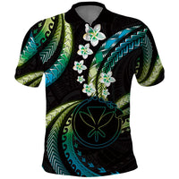 Hawaii Map Kanaka Maoli Polo Shirt Fantastic Frangipani Chartreuse Cyan